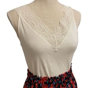 White Tank with Lace Lined Neck